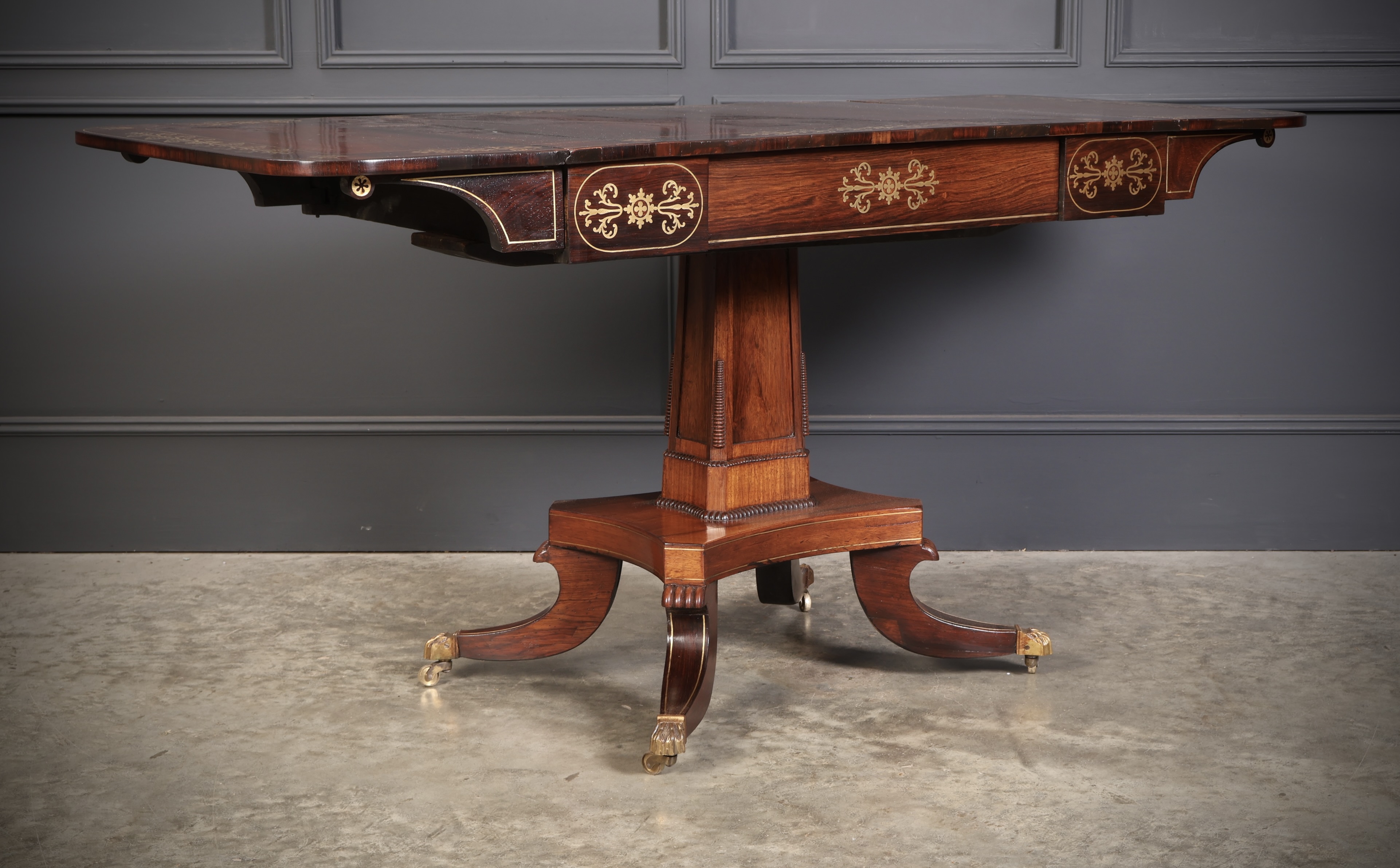 Regency Rosewood Brass Inlaid Sofa Table - Image 6